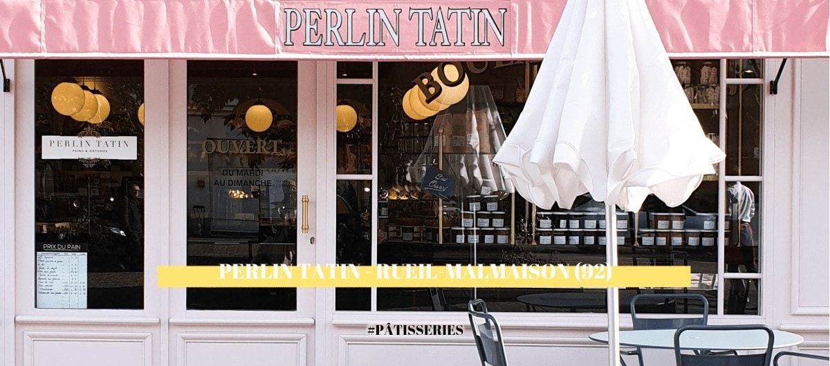 Devanture de la pâtisserie Perlin Tatin avec son store rose à Rueil-Malmaison
