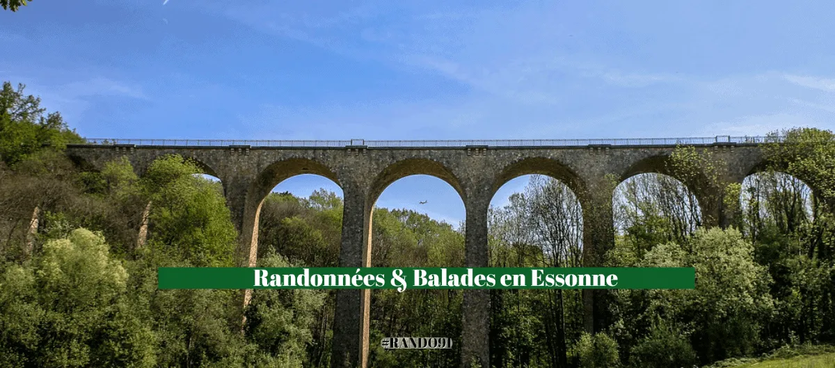 Viaduc ferroviaire en pierre à arches enjambant une vallée boisée sous un ciel bleu