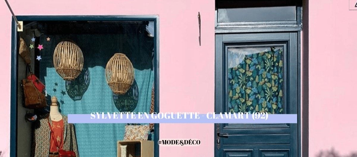 Devanture rose de la boutique Sylvette en Goguette à Clamart et sa vitrine décorée