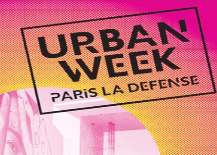 Affiche de l'événement Urban Week Paris La Défense, sur fond dégradé rose et jaune.